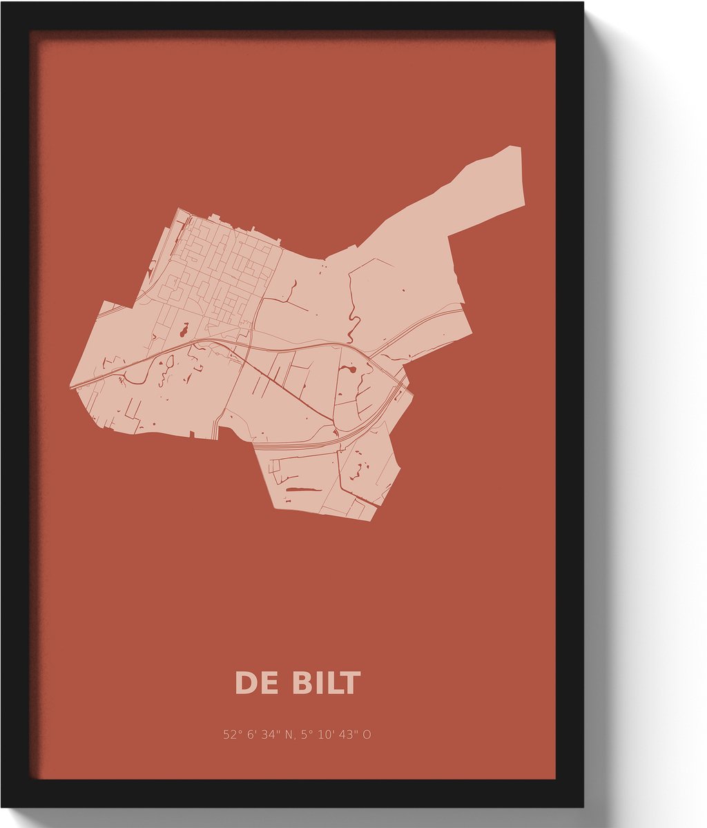 Poster De Bilt A2 - 42 x 59,4 cm - Rood Inclusief lijst (Zwart MDF)