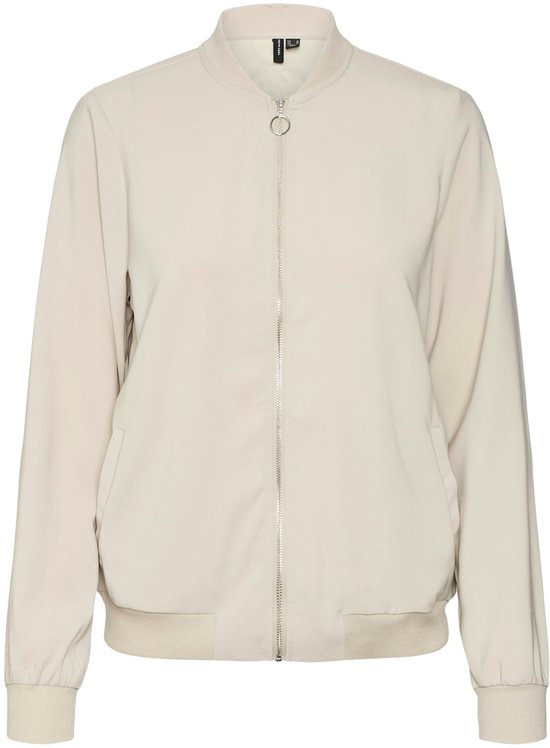 Beige bomberjack met ritssluiting aan de voorkant, geribde kraag, manchetten en zoom.