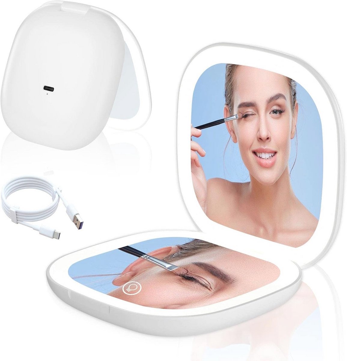 Led-zakspiegel met Dimbaar Licht en 10x Vergroting - Ideaal voor Make-up