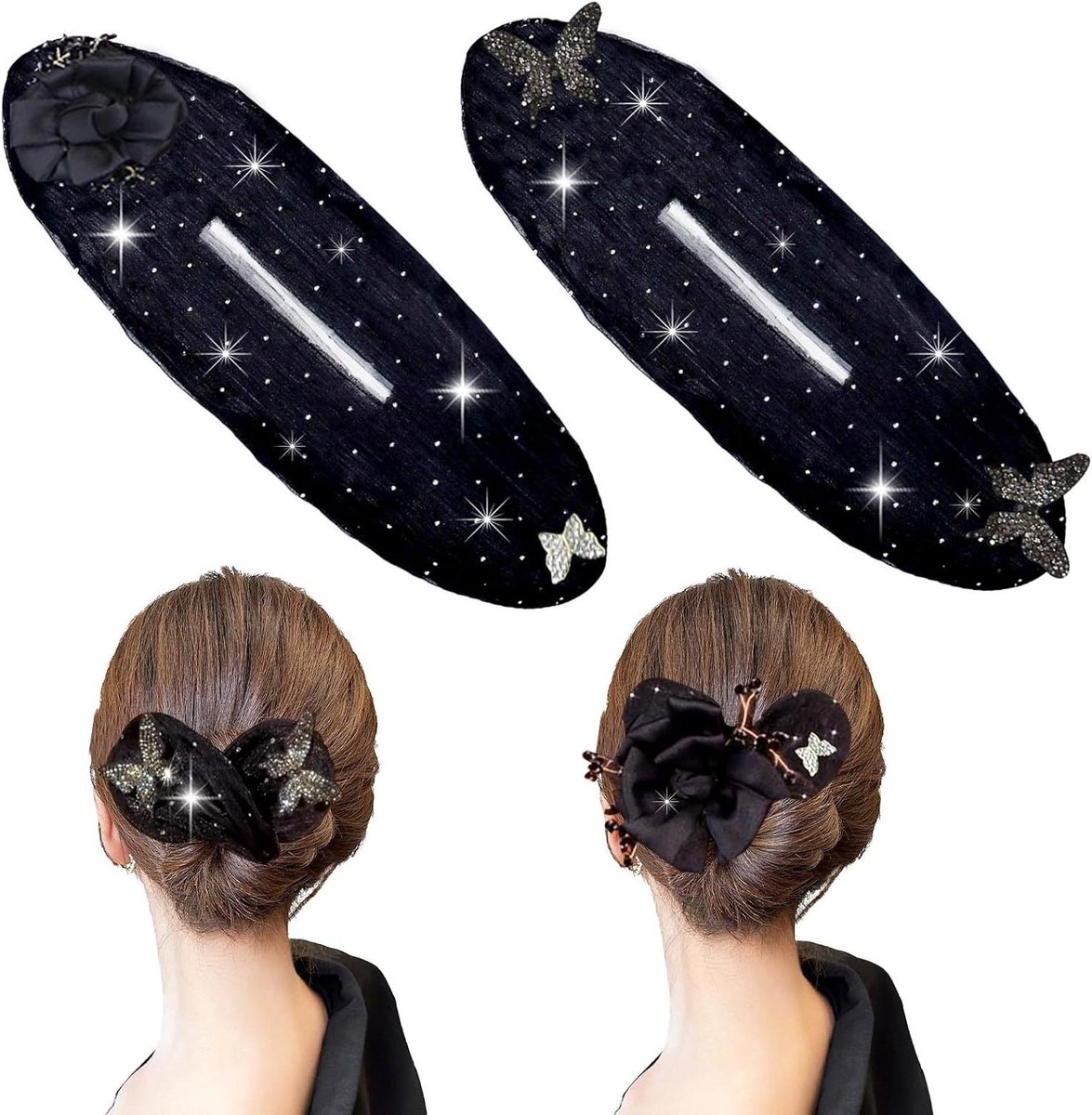 Allecta - Haarknot maker set voor styling broodjes - 2 stuks - voor lang en dik haar - haaraccessoires voor vrouwen en meisjes - zwart