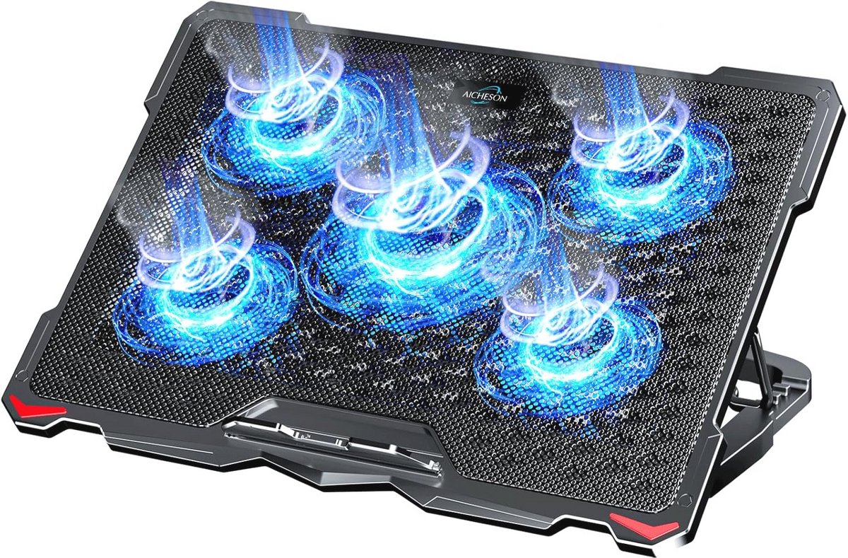 Laptop koelpad met 5 ventilatoren en blauwe LED-verlichting voor 17,3 inch laptops