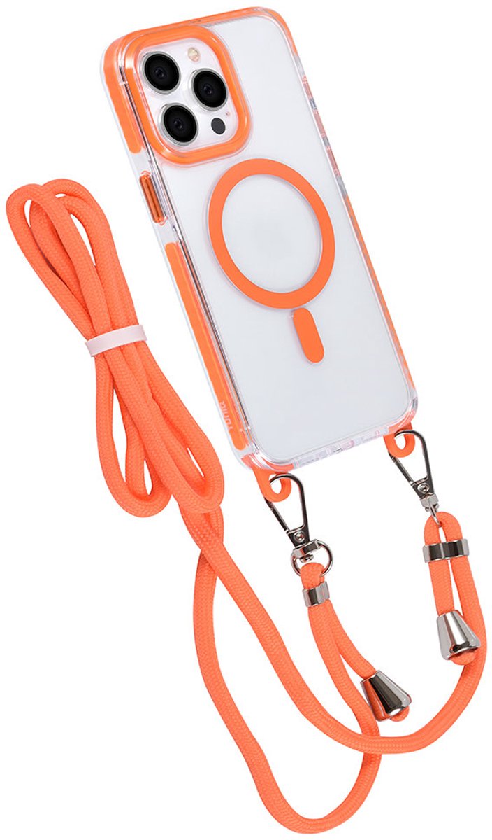 TUNIQ telefoonhoesje voor Apple iPhone 15 Pro Max - MagSafe backcover met koord - Oranje