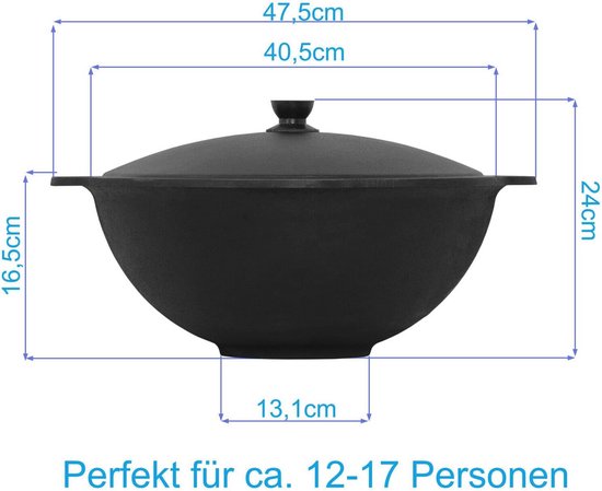 Traditionele Gietijzeren Kazan 12L met Aluminium Deksel en Schuimspaan - Perfect voor Buiten Koken en Grillen — afbeelding 3