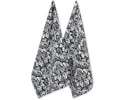 Famanu - set van 2 zwarte katoenen damast theedoeken 28x18 inch, decoratief en pluisvrij