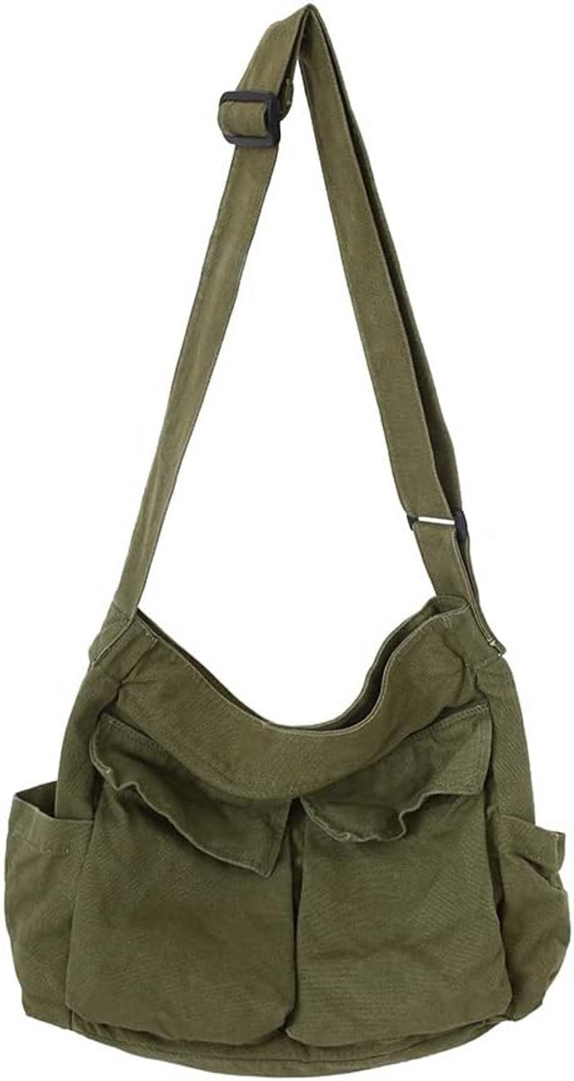Grote Canvas Schoudertas voor Dames en Heren - Trendy Shopper met Verstelbare Band