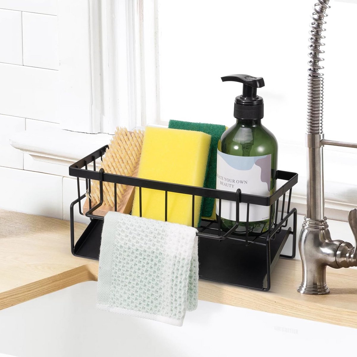RVS Keuken Organizer: Aanrecht Standaard voor Tablet, Spoelbakbakje & Spons Houder