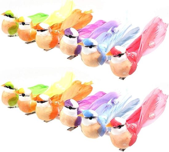 Granvoo 5 stuks kleurrijke kunstveren schuim vogels op clips, veer-vogel model, vogelfiguur simulatie tuinfiguur vogel kunstmatige vogels veren tuin mini vogel voor boomdecoraties ornamenten DIY