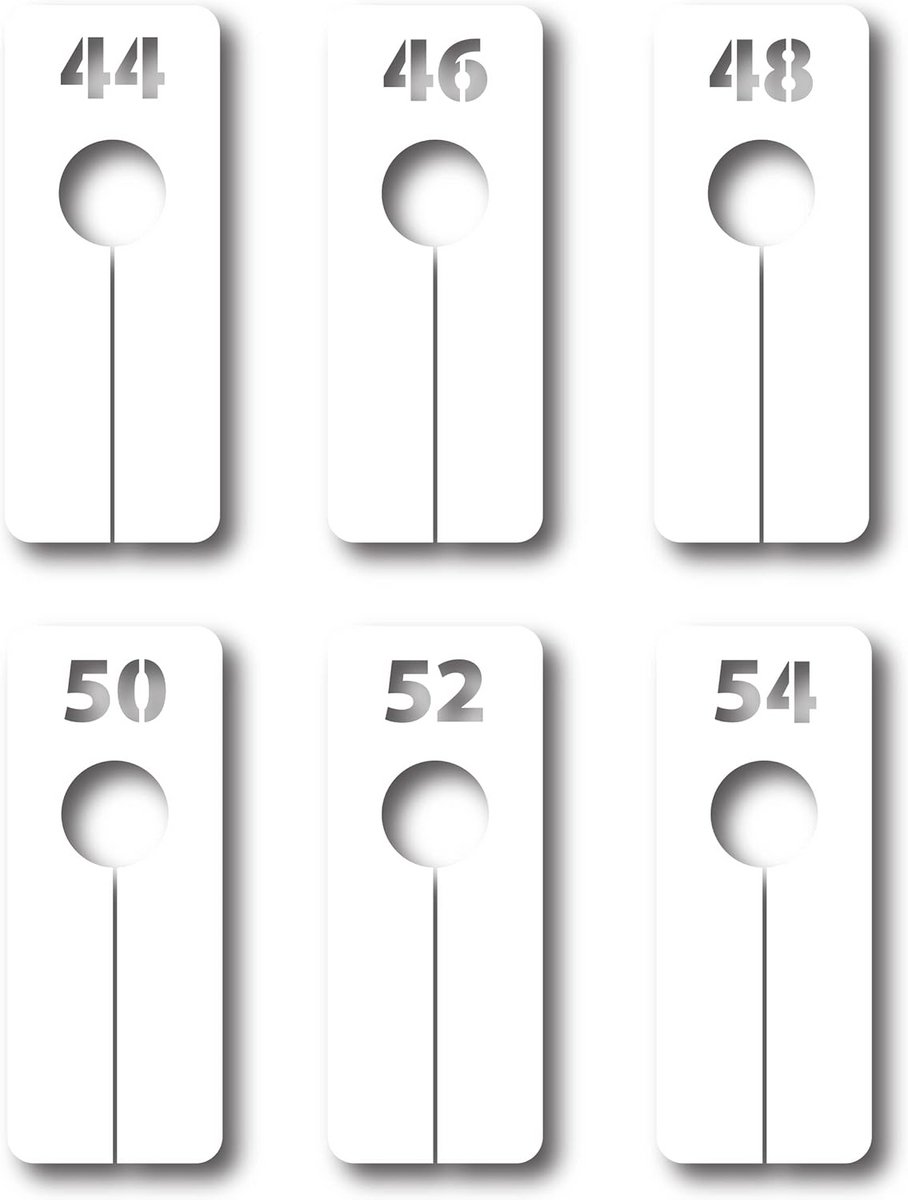 Gritverdelers Kledingmaten Wit PVC Set van 6 Stuks 20x8 cm