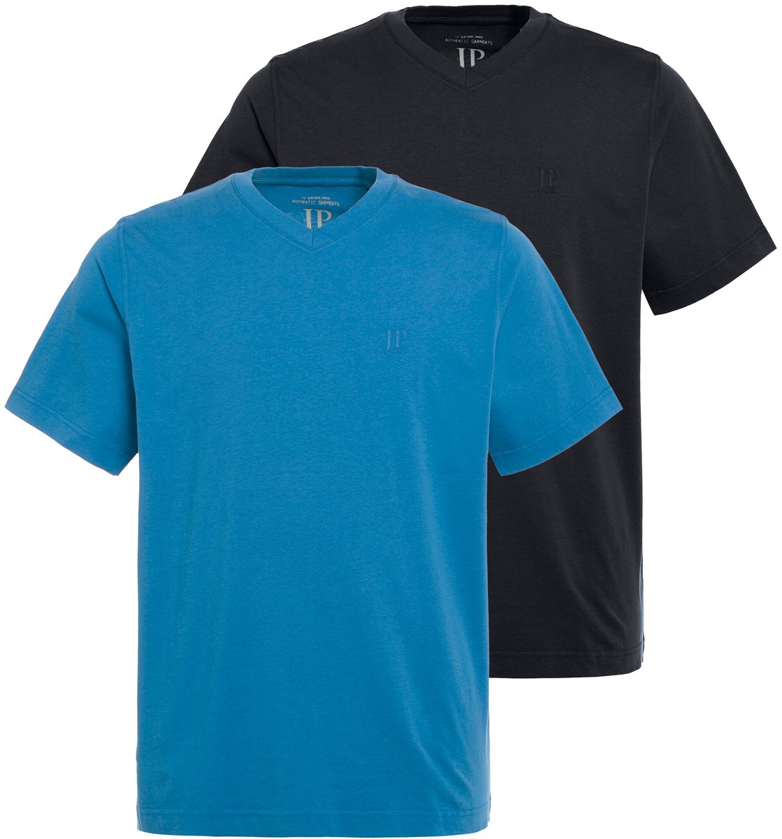 JP 1880 - Heren - T-shirts basic set van 2 V-hals korte mouwen - Staalblauw - Maat 4XL