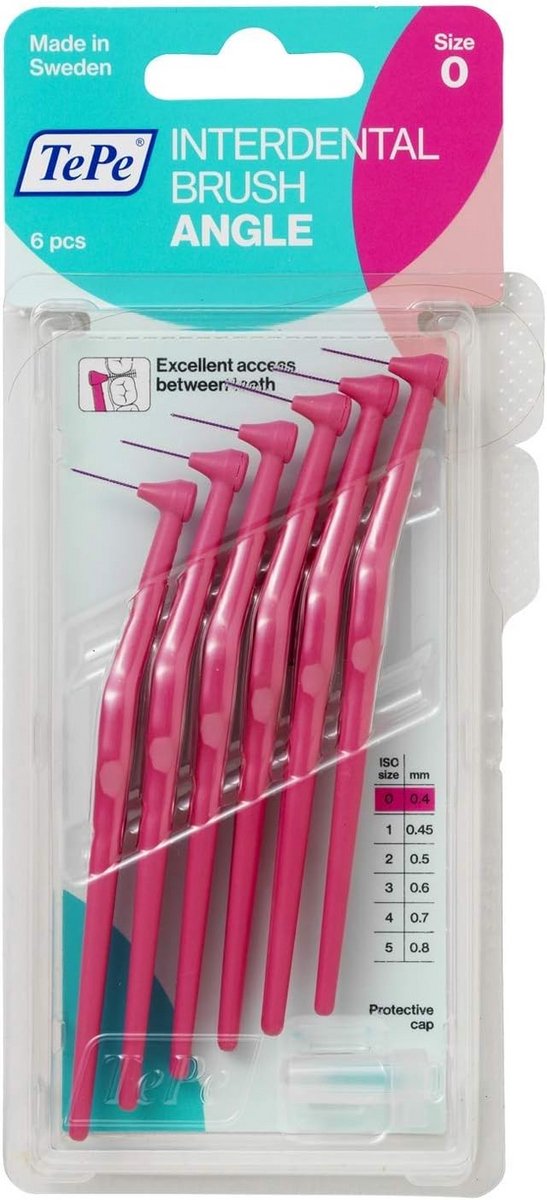 Interdentale Borstel met LED en Gebogen Borsteltje, 0.4 mm, Roze (6 stuks)