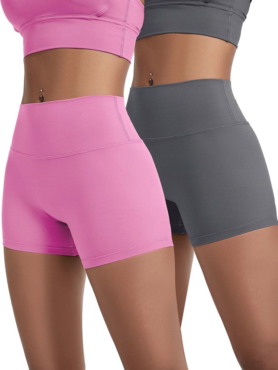 Dames Hoge Taille Yoga Shorts - Sportieve Short Leggings met Tummy Control en Scrunch Butt Effect - Set van 2