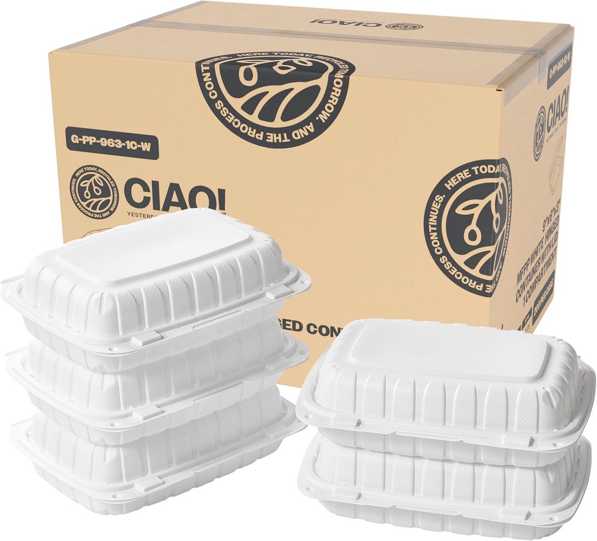 Witte Scharnierende Afhaalcontainer 9"x6"x3" met Deksel - Duurzaam en Magnetronbestendig