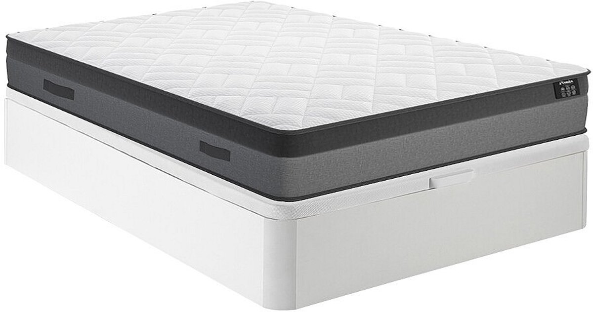Vente-unique Set 160 x 200 cm bedbodem met opbergruimte wit + matras met pocketveren en traagschuim dikte 24 cm - ILLUSION van YSMÉE