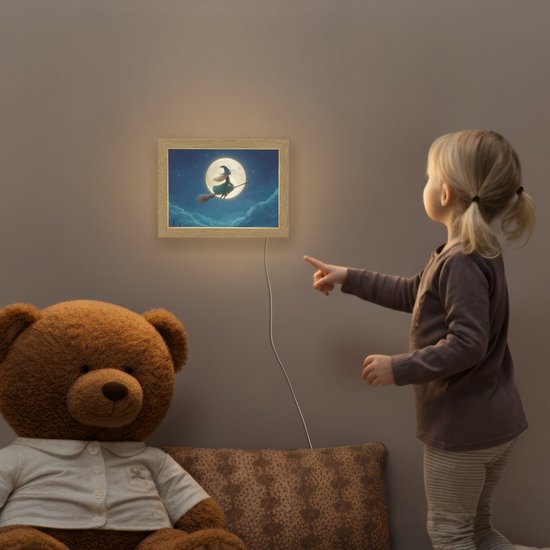 Nachtlampje 20x15 cm - Kinder lampje - Heks - Volle maan - Sterrenhemel - Tafellamp kinderkamer - Slaapkamer lamp - Bedlamp kinderen - Kinderlampje stopcontact - Wandlamp babykamer - Nachtlampjes van Merkloos — afbeelding 5