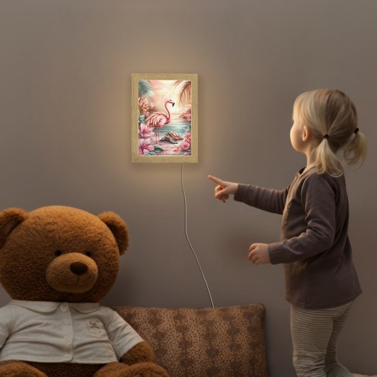 Nachtlampje 15x20 cm - Kinder lampje - Flamingo - Schildpad - Roze - Tafellamp kinderkamer - Slaapkamer lamp - Bedlamp kinderen - Kinderlampje stopcontact - Wandlamp babykamer - Nachtlampjes van Merkloos — afbeelding 5
