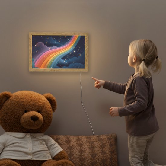 Nachtlampje 30x20 cm - Kinder lampje - Regenboog - Sterrenhemel - Kleurrijk - Tafellamp kinderkamer - Slaapkamer lamp - Bedlamp kinderen - Kinderlampje stopcontact - Wandlamp babykamer - Nachtlampjes van Merkloos — afbeelding 5