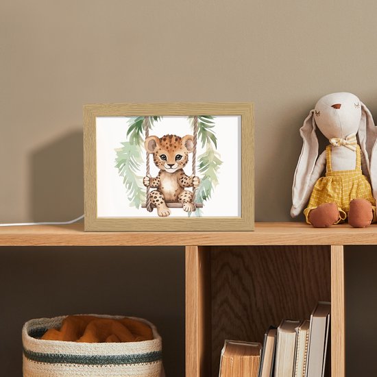 Nachtlampje 20x15 cm - Kinder lampje - Luipaard - Dier - Kinderen - Jungle - Tafellamp kinderkamer - Slaapkamer lamp - Bedlamp kinderen - Kinderlampje stopcontact - Wandlamp babykamer - Nachtlampjes van OnlyWow — afbeelding 3