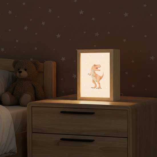 Nachtlampje 15x20 cm - Kinder lampje - Dino - T-Rex - Oranje - Stippen - Tafellamp kinderkamer - Slaapkamer lamp - Bedlamp kinderen - Kinderlampje stopcontact - Wandlamp babykamer - Nachtlampjes van Merkloos — afbeelding 2