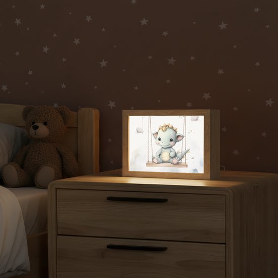 Nachtlampje 20x15 cm - Kinder lampje - Draak - Baby dier - Kinderen - Tafellamp kinderkamer - Slaapkamer lamp - Bedlamp kinderen - Kinderlampje stopcontact - Wandlamp babykamer - Nachtlampjes van OnlyWow — afbeelding 2