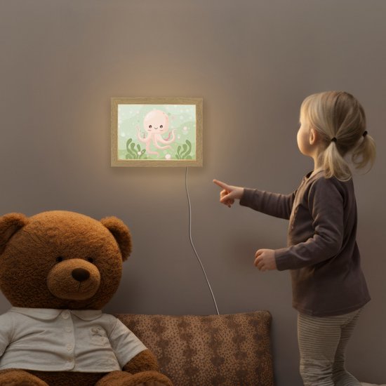 Nachtlampje 20x15 cm - Kinder lampje - Octopus - Zeedieren - Groen - Onderwater - Tafellamp kinderkamer - Slaapkamer lamp - Bedlamp kinderen - Kinderlampje stopcontact - Wandlamp babykamer - Nachtlampjes van OnlyWow — afbeelding 5