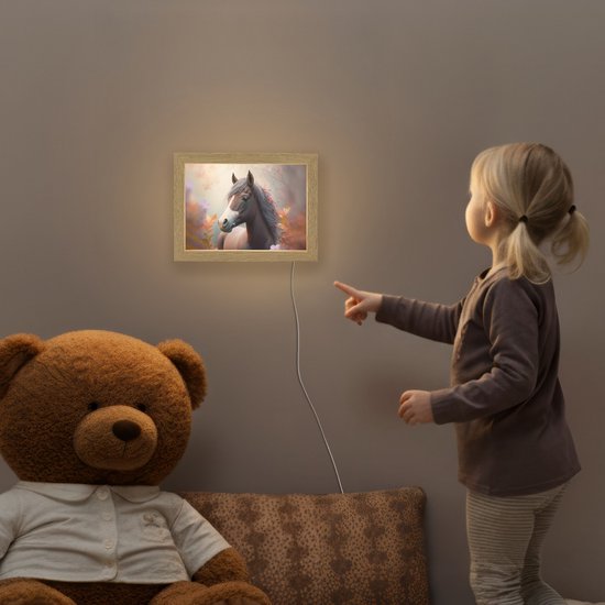 Nachtlampje 20x15 cm - Kinder lamp - Paard - Bloemen - Natuur - Paars - Dieren - Tafellamp kinderkamer - Slaapkamer lamp - Bedlamp kinderen - Kinderlampje stopcontact - Wandlamp babykamer - Nachtlampjes van Merkloos — afbeelding 5