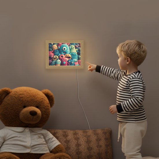 Nachtlampje 20x15 cm - Kinder lampje - Kids - Monster - Regenboog - Design - Meiden - Jongens - Tafellamp kinderkamer - Slaapkamer lamp - Bedlamp kinderen - Kinderlampje stopcontact - Wandlamp babykamer - Nachtlampjes van OnlyWow — afbeelding 5