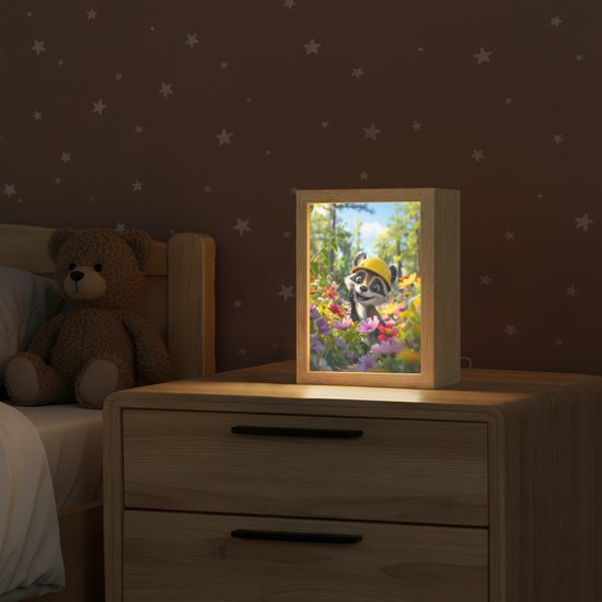 Nachtlampje 15x20 cm - Kinder lampje - Wasbeer - Natuur - Bloemen - Bouwhelm - Tafellamp kinderkamer - Slaapkamer lamp - Bedlamp kinderen - Kinderlampje stopcontact - Wandlamp babykamer - Nachtlampjes van OnlyWow — afbeelding 2