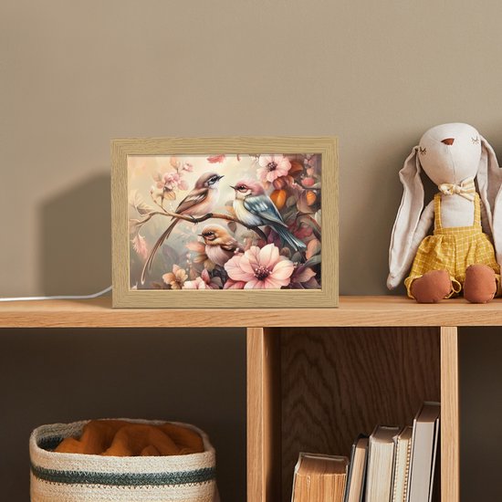 Nachtlampje 20x15 cm - Kinder lampje - Vogels - Bloemen - Roze - Pastel - Tafellamp kinderkamer - Slaapkamer lamp - Bedlamp kinderen - Kinderlampje stopcontact - Wandlamp babykamer - Nachtlampjes van Merkloos — afbeelding 3