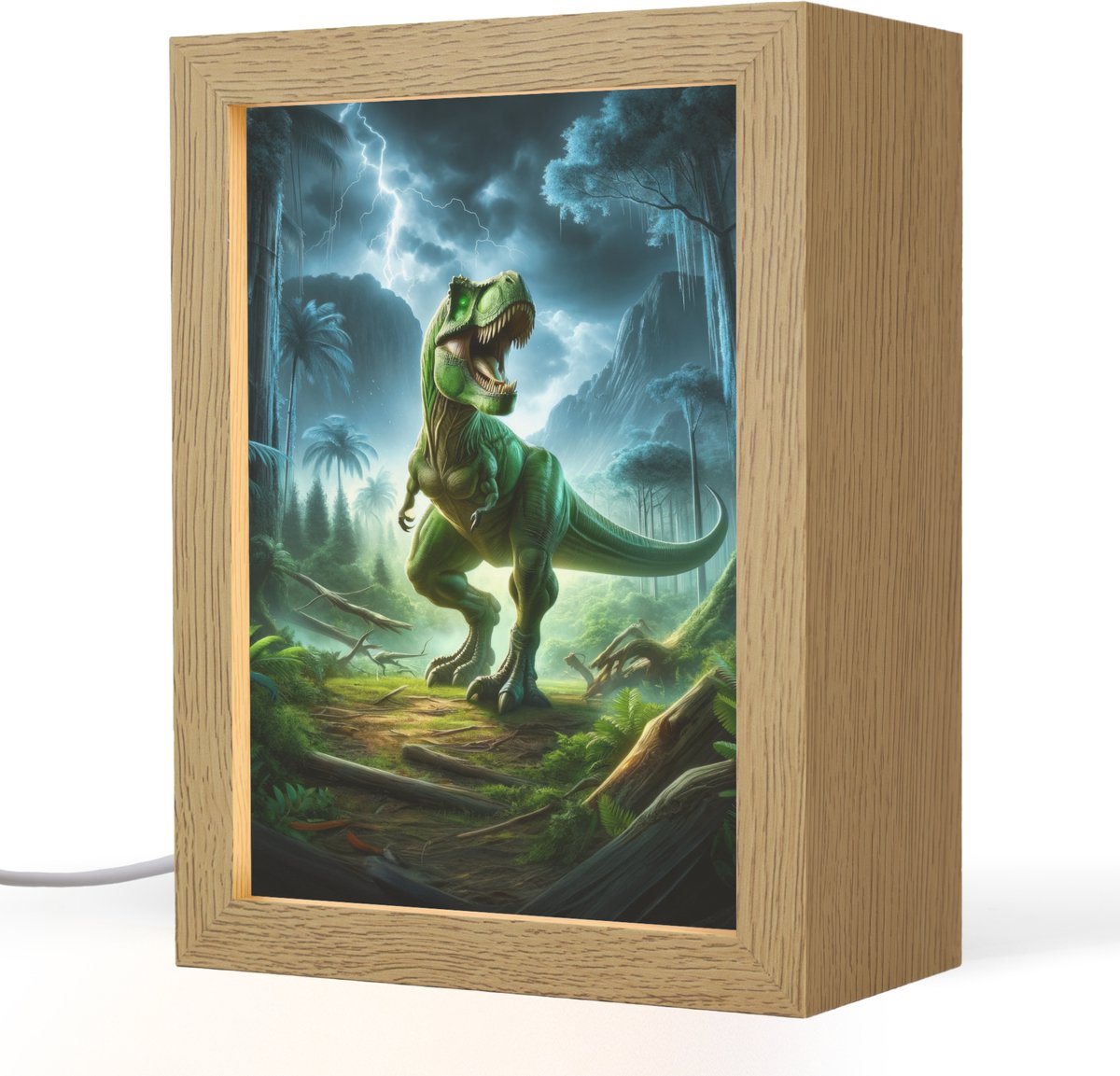 Nachtlampje 15x20 cm - Kinder lampje - Dino - Jongens - Groen - Blauw - T-Rex - Tafellamp kinderkamer - Slaapkamer lamp - Bedlamp kinderen - Kinderlampje stopcontact - Wandlamp babykamer - Nachtlampjes