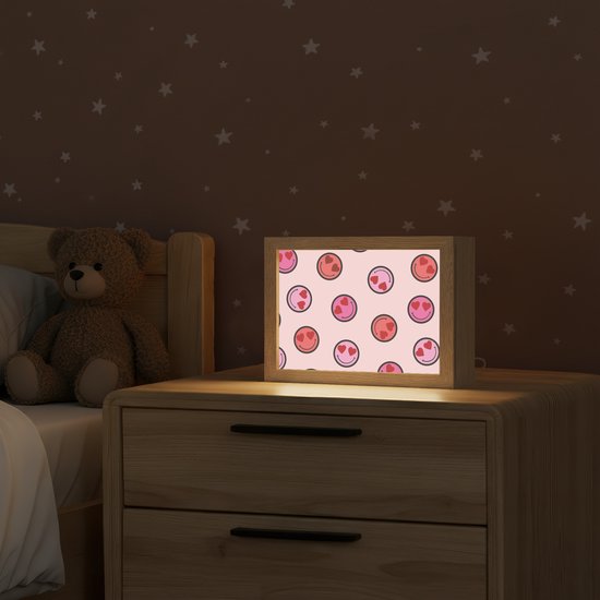 Nachtlampje 20x15 cm - Kinder lampje - Smileys - Hartjes - Roze - Tafellamp kinderkamer - Slaapkamer lamp - Bedlamp kinderen - Kinderlampje stopcontact - Wandlamp babykamer - Nachtlampjes van Merkloos — afbeelding 2