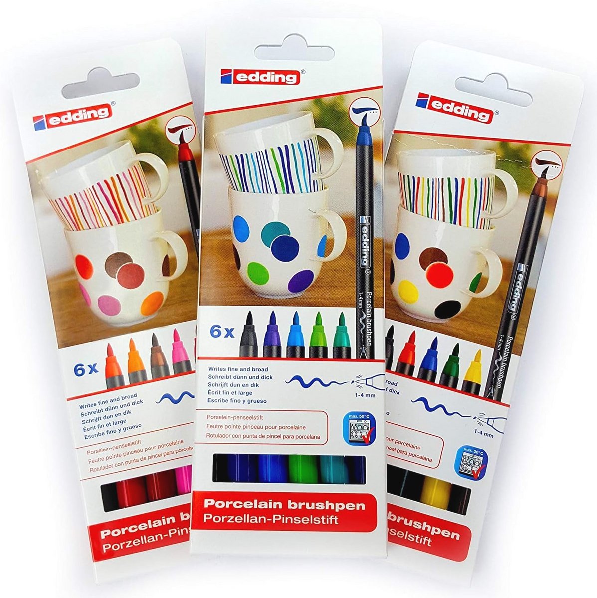 Porcelain Brush Pen Set van 6 - Borstelstiften voor Keramiek en Glas - 1-4 mm