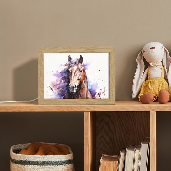 Nachtlampje 20x15 cm - Kinder lampje - Paard - Dieren - Meisjes - Paars - Bruin - Tafellamp kinderkamer - Slaapkamer lamp - Bedlamp kinderen - Kinderlampje stopcontact - Wandlamp babykamer - Nachtlampjes van Merkloos — afbeelding 3