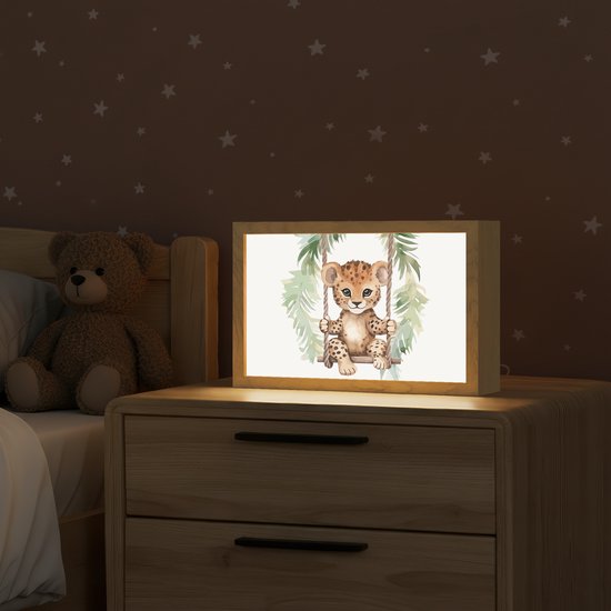 Nachtlampje 30x20 cm - Kinder lamp - Luipaard - Dier - Kinderen - Jungle - Tafellamp kinderkamer - Slaapkamer lamp - Bedlamp kinderen - Kinderlampje stopcontact - Wandlamp babykamer - Nachtlampjes van Gofeibao — afbeelding 2