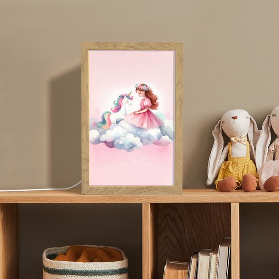 Nachtlampje 20x30 cm - Kinder lampje - Eenhoorn - Prinses - Unicorn - Roze - Wolken - Tafellamp kinderkamer - Slaapkamer lamp - Bedlamp kinderen - Kinderlampje stopcontact - Wandlamp babykamer - Nachtlampjes van Merkloos — afbeelding 3