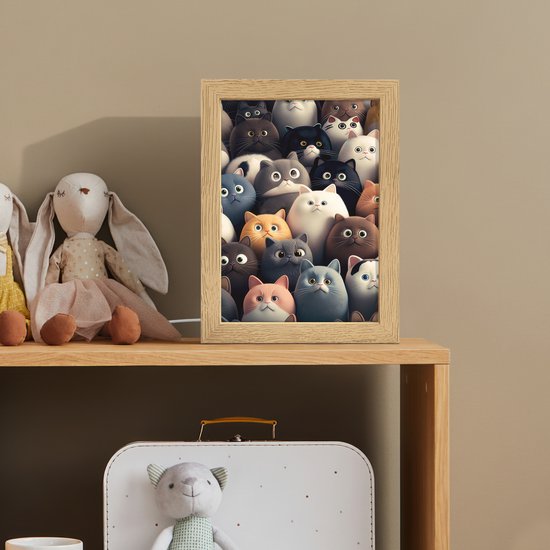 Nachtlampje 15x20 cm - Kinder lampje - Kat - Dieren - Poes - Patroon - Jongen - Meisje - Tafellamp kinderkamer - Slaapkamer lamp - Bedlamp kinderen - Kinderlampje stopcontact - Wandlamp babykamer - Nachtlampjes van OnlyWow — afbeelding 3