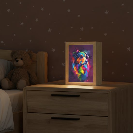 Nachtlampje 15x20 cm - Kinder lampje - Hond - Kleurrijk - Dier - Dierenhoofd - Tafellamp kinderkamer - Slaapkamer lamp - Bedlamp kinderen - Kinderlampje stopcontact - Wandlamp babykamer - Nachtlampjes van OnlyWow — afbeelding 2
