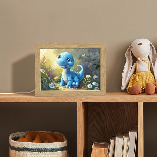 Nachtlampje 20x15 cm - Kinder lampje - Dino - Blauw - Baby - Dinosaurus - Tafellamp kinderkamer - Slaapkamer lamp - Bedlamp kinderen - Kinderlampje stopcontact - Wandlamp babykamer - Nachtlampjes van Merkloos — afbeelding 3