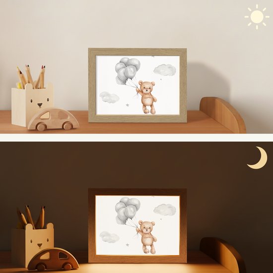 Nachtlampje 20x15 cm - Kinder lampje - Beer - Ballon - Sterren - Kinderen - Tafellamp kinderkamer - Slaapkamer lamp - Bedlamp kinderen - Kinderlampje stopcontact - Wandlamp babykamer - Nachtlampjes van OnlyWow — afbeelding 4