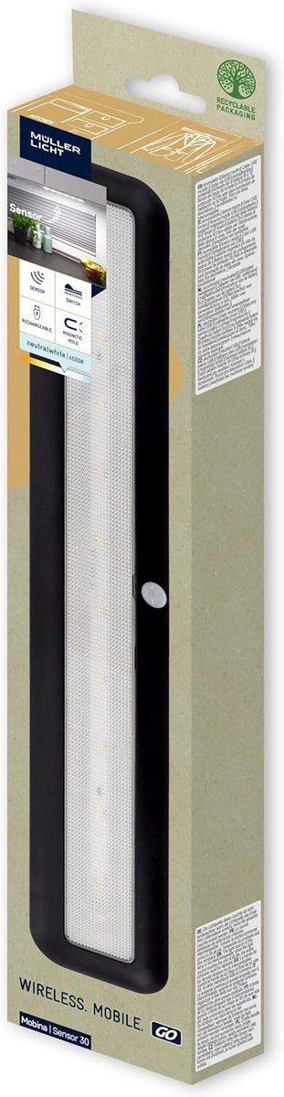 Oplaadbare LED Strip met Bewegingssensor - 30cm Draadloos Oriëntatielamp Nachtkastje Zwart
