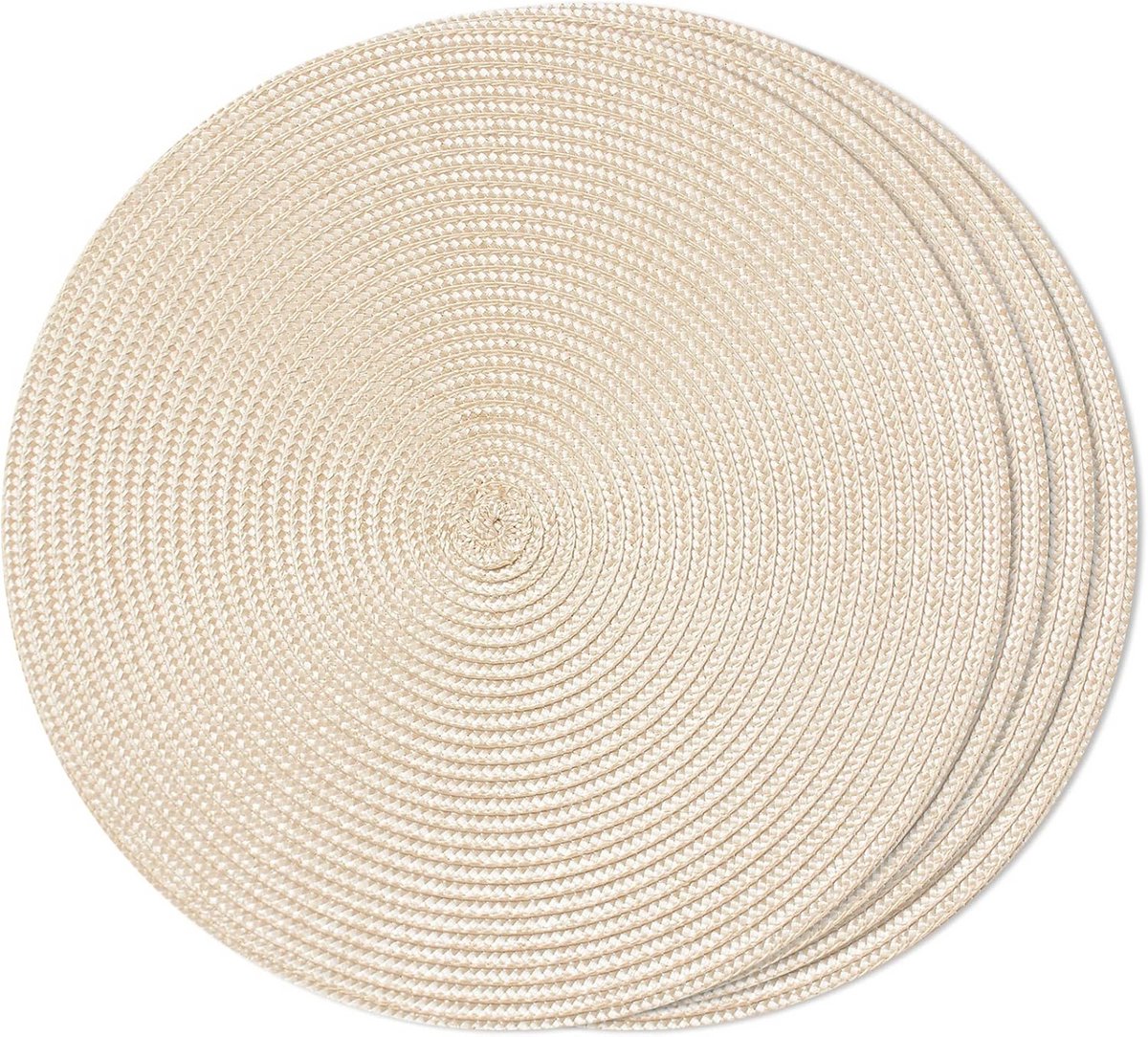 Set van 4 Ronde Gevlochten Placemats Beige 38 cm - Wasbare Tafelmatten