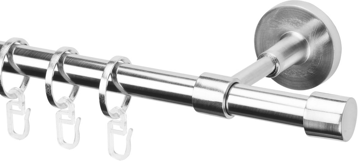 Dubbele Gordijnroede 120 cm RVS Look - Inclusief Ringen en Bevestigingsmateriaal