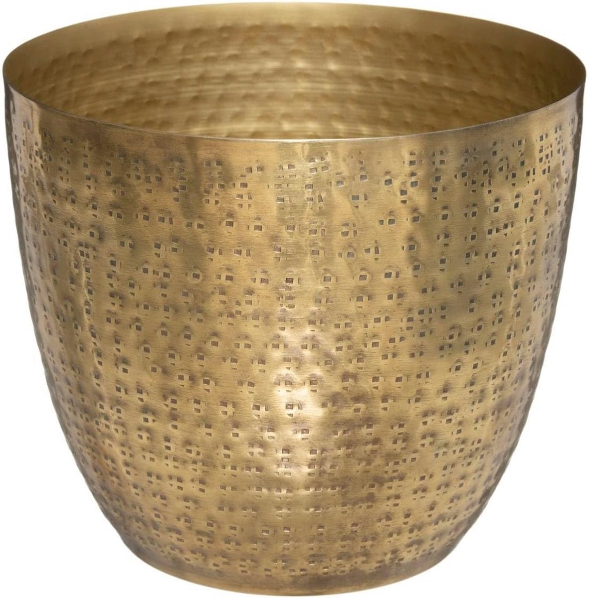 Gehamerde metalen buitenpot - 18 cm diameter, 16 cm hoogte, goudkleurig