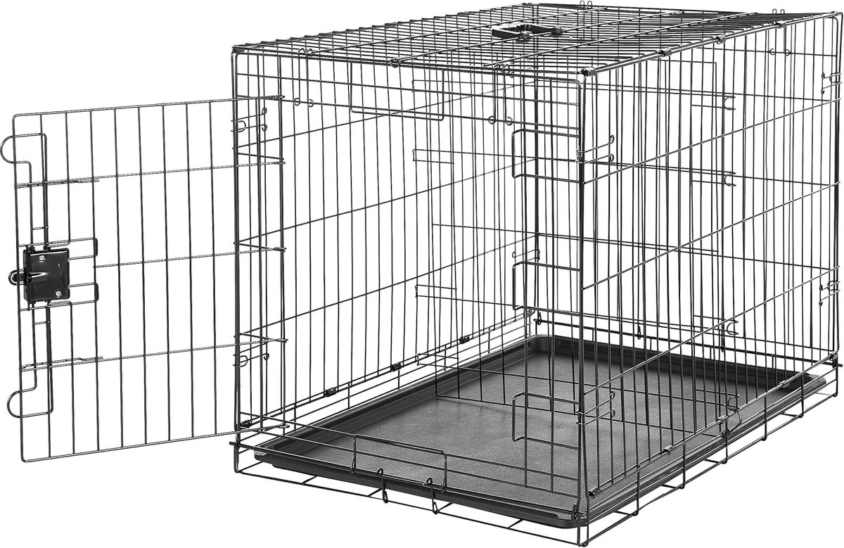 Famanu - Hondenkooi met plateau en enkele deur, 91 x 58 x 64 cm, zwart