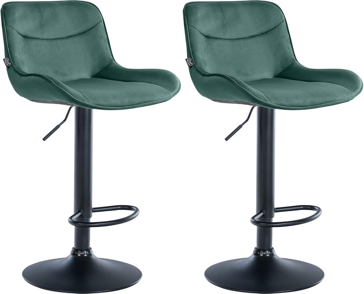 Set van 2 Barstoelen met Rugleuning en Voetensteun - Verstelbaar Hoogte - Groen Fluweel