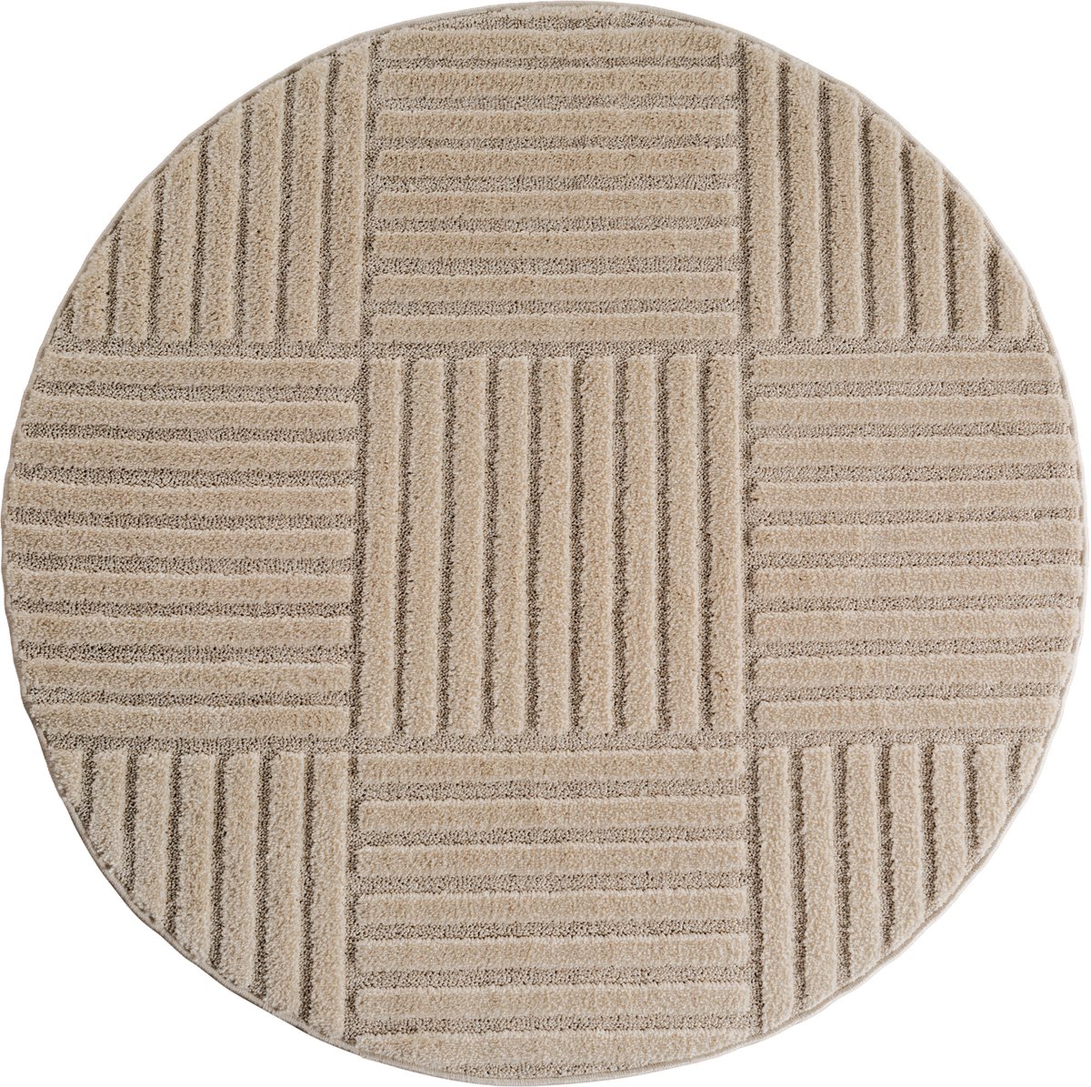 Muratap Japandi Art Kubic - Rond Scandinavisch Vloerkleed - Laagpolig Effen - Beige- 80 CM Ø