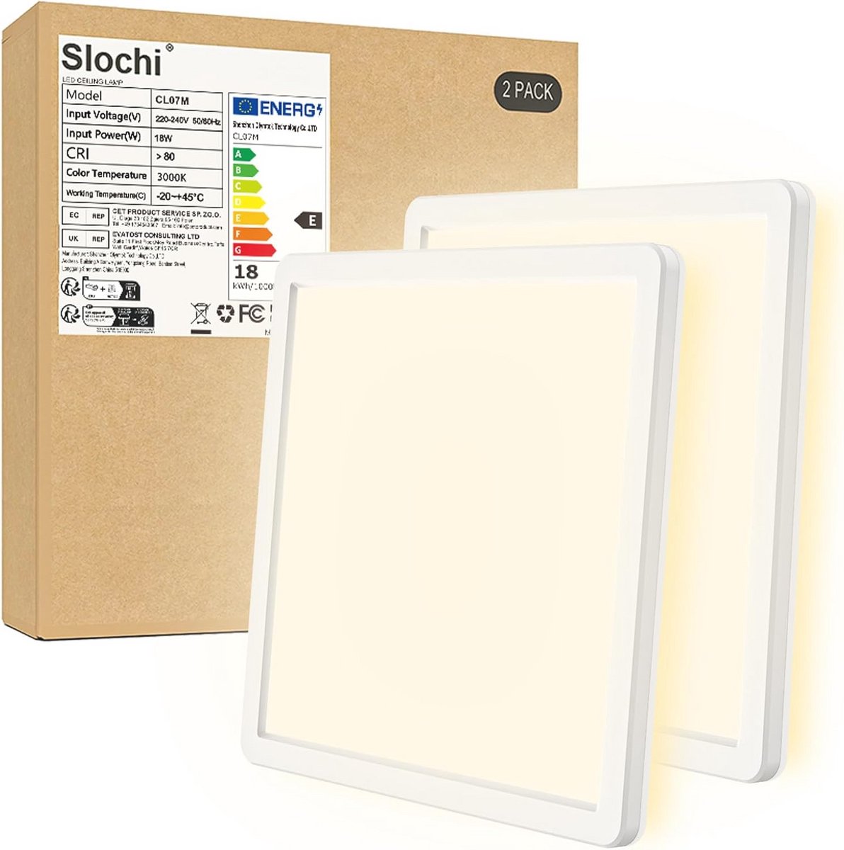 2 Stuks LED Plafondlamp 18W Ultradun Modern Vierkant 22x2,1 cm 4000K