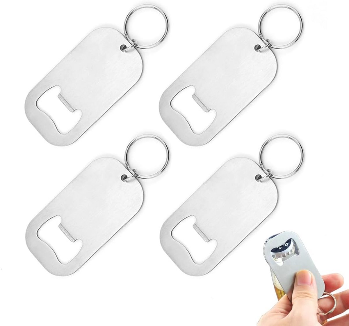 Flesopener Set van 4 - Roestvrij Staal - Sleutelhanger voor Keuken, Bar en Restaurant