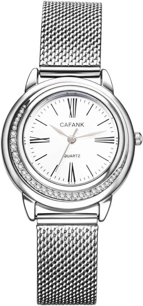 Dameshorloge met Milanese armband - elegant analoog kwarts uurwerk met strass wijzerplaat