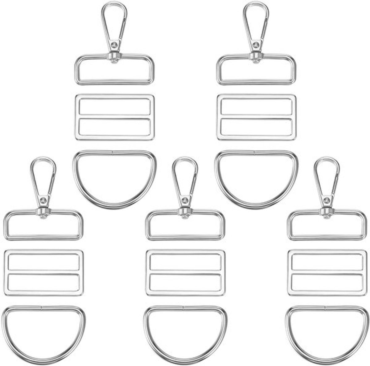 Metalen gespen draaisluiting D-ringen - Set van 15 stuks