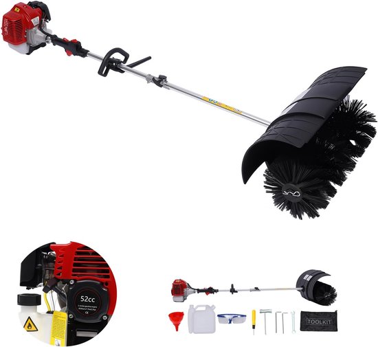 CCGOT Veegmachine op benzine, 52 CC 2,3 pk benzinemotorborstel, motorbezem, 1,8 m handmatige veegroller voor het reinigen van gazon, bladeren, kunstgras, gras en grind